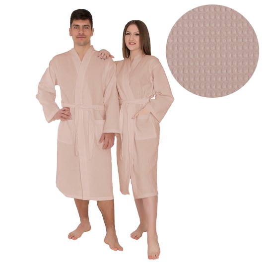 Beżowe szlafroki waflowe kimono gofrowane