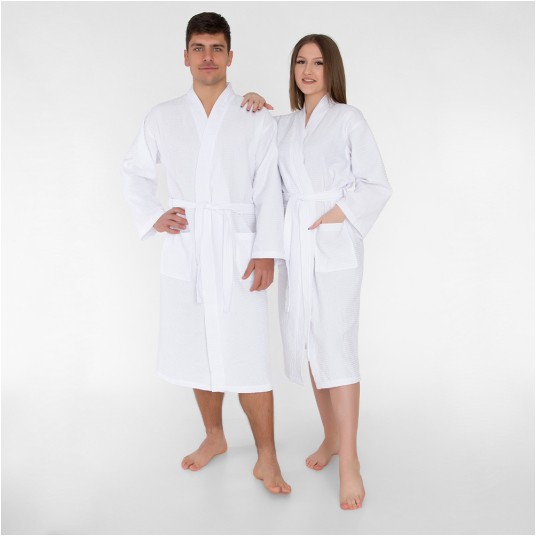 Białe szlafroki waffle kimono gofrowane